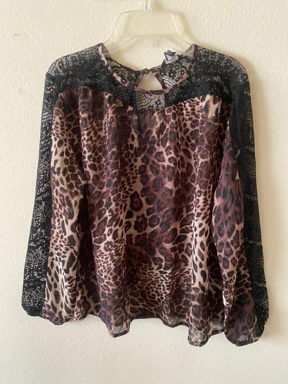 BUFFALO DAVID BITTON XS BROWN & BLACK LEOPARD PRINT DELICATE LONG-SLEEVE TOP